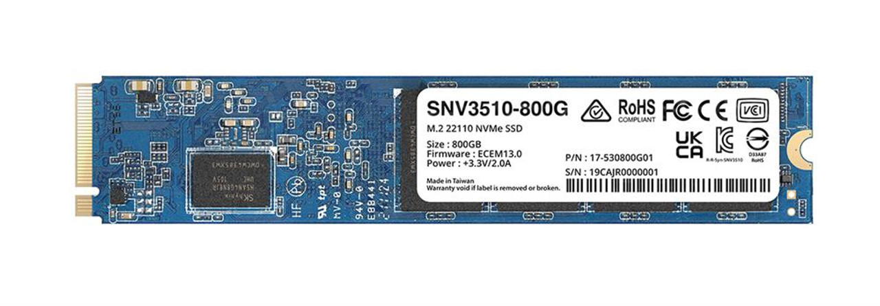 Synology SNV3000 SNV3510-800G 800 GB Solid State Drive - M.2 22110 Internal - PCI Express NVMe (PCI Express NVMe 3.0 x4) - 1022 TB TBW - 3100 MB/s