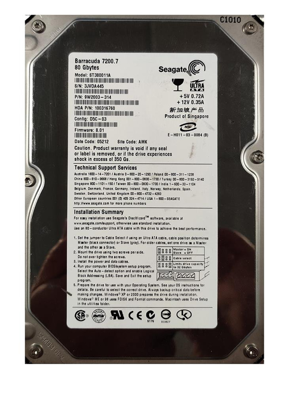 Seagate Barracuda 7200.7 Plus 80GB 7200RPM SATA 1.5Gbps 2MB Cache 3.5-inch Internal Hard Drive (20-Pack)