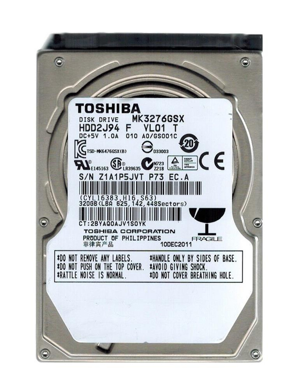 Toshiba 320GB 5400RPM SATA 3Gbps 8MB Cache 2.5-inch Internal Hard Drive (50-Pack)