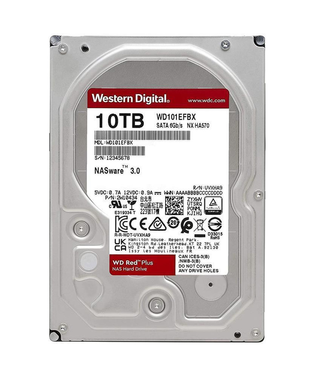 Western Digital Red Plus NAS 10TB 7200RPM SATA 6Gbps 256MB Cache 3.5-inch Internal Hard Drive