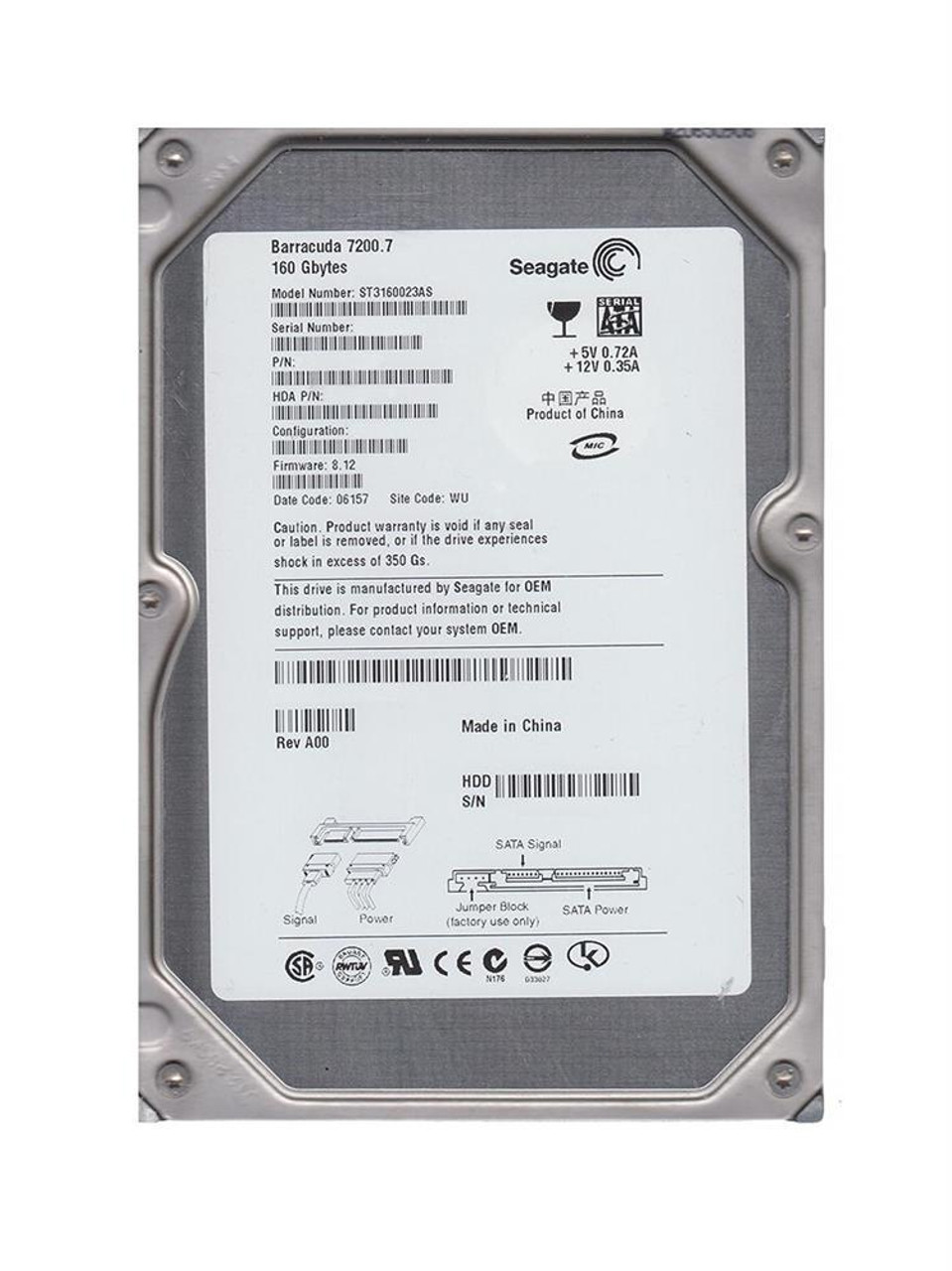 Seagate Barracuda 7200.7 160GB 7200RPM SATA 1.5Gbps 8MB Cache 3.5-inch Internal Hard Drive