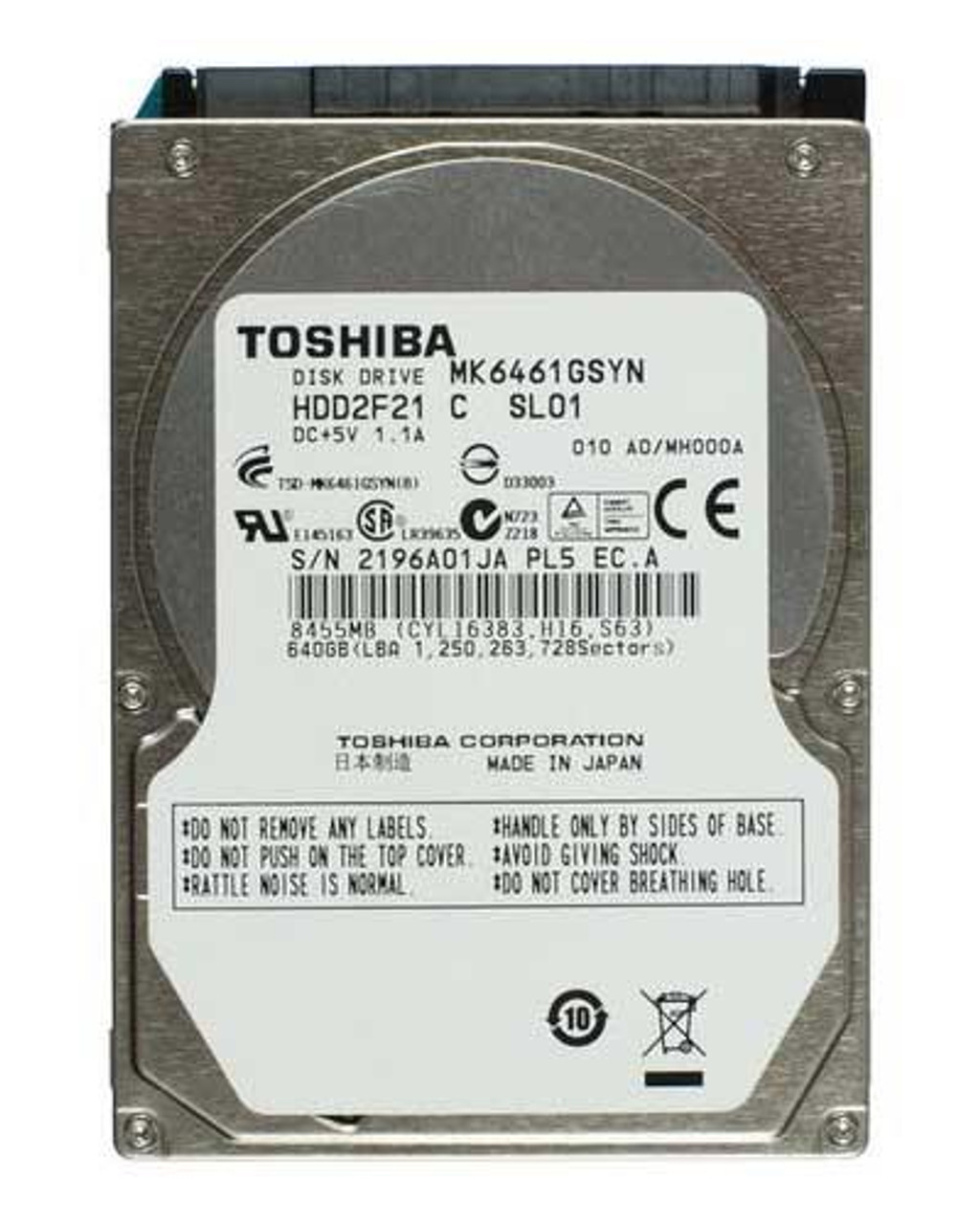 Toshiba 640GB 7200RPM SATA 3Gbps 16MB Cache 2.5-inch Internal Hard Drive (50-Pack)