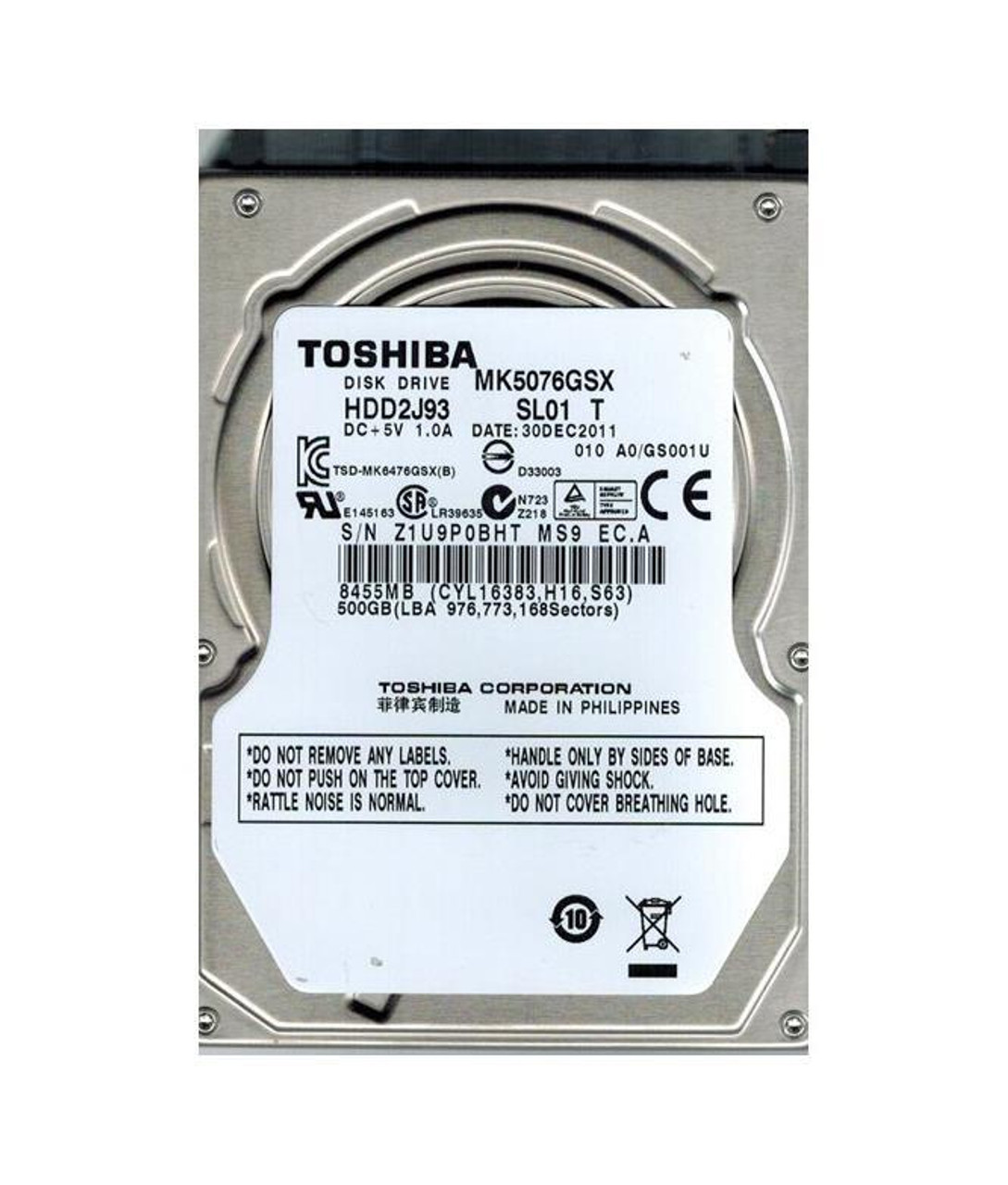 Toshiba 500GB 5400RPM SATA 3Gbps 8MB Cache 2.5-inch Internal Hard Drive (50-Pack)