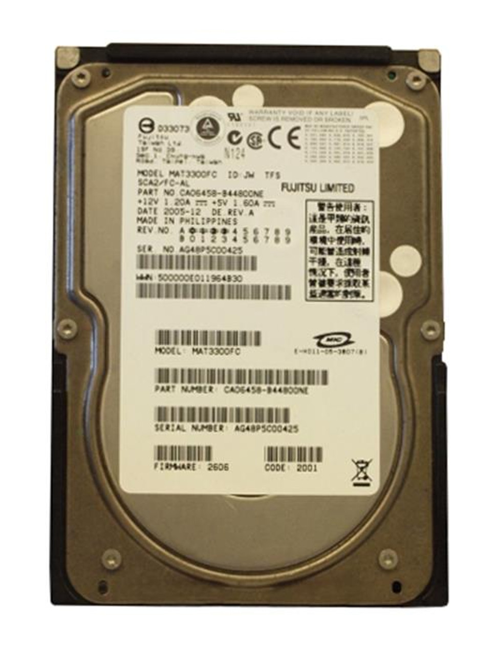 CA06458-B44800NE Fujitsu Enterprise 300GB 10000RPM Fibre Channel 2Gbps 8MB Cache 3.5-inch Internal Hard Drive