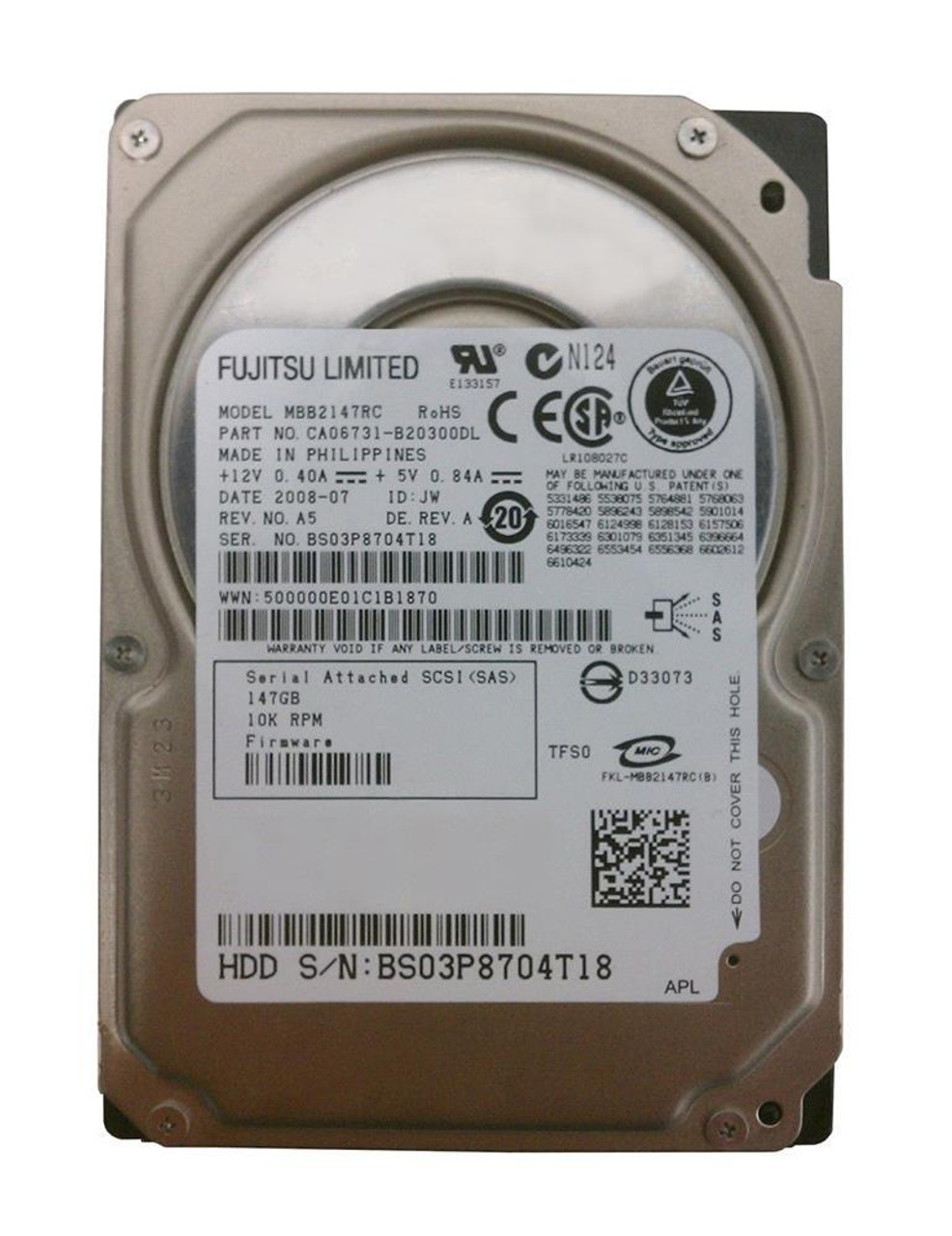 Fujitsu Enterprise 147GB 10000RPM SAS 3Gbps 16MB Cache 2.5-inch Internal Hard Drive (40-Pack)