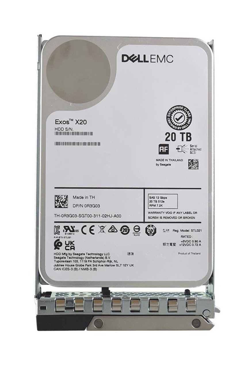 Dell 20TB SAS 7200RPM 12Gbps (512e) 3.5 Hot Swap Hard Drive With Tray for PowerEdge Gen14/15/16