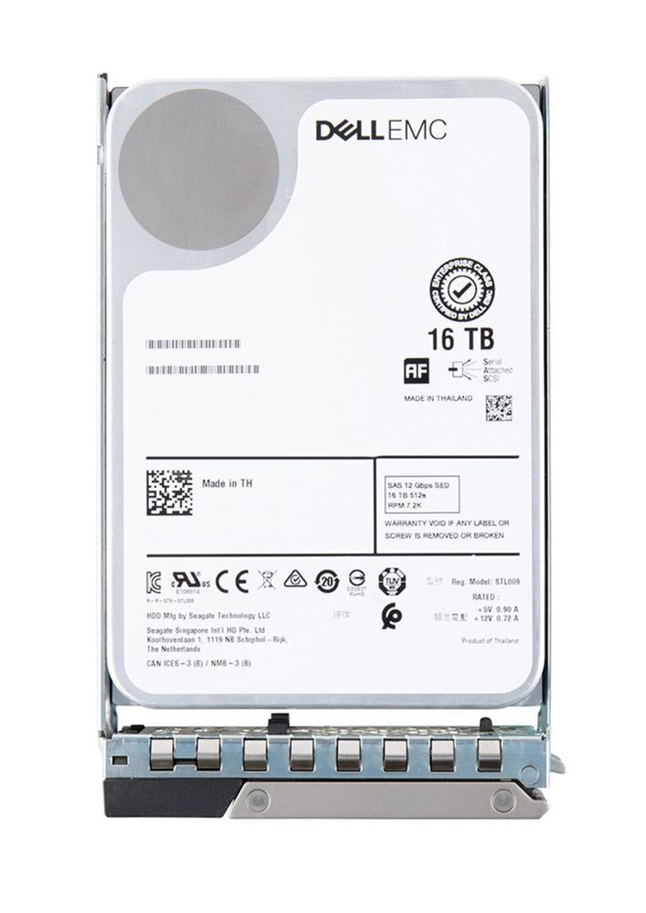 Dell 16TB 7200RPM SAS 12Gbps (SED FIPS-140 / 512e) 512MB Cache 3.5-inch Internal Hard Drive with Tray