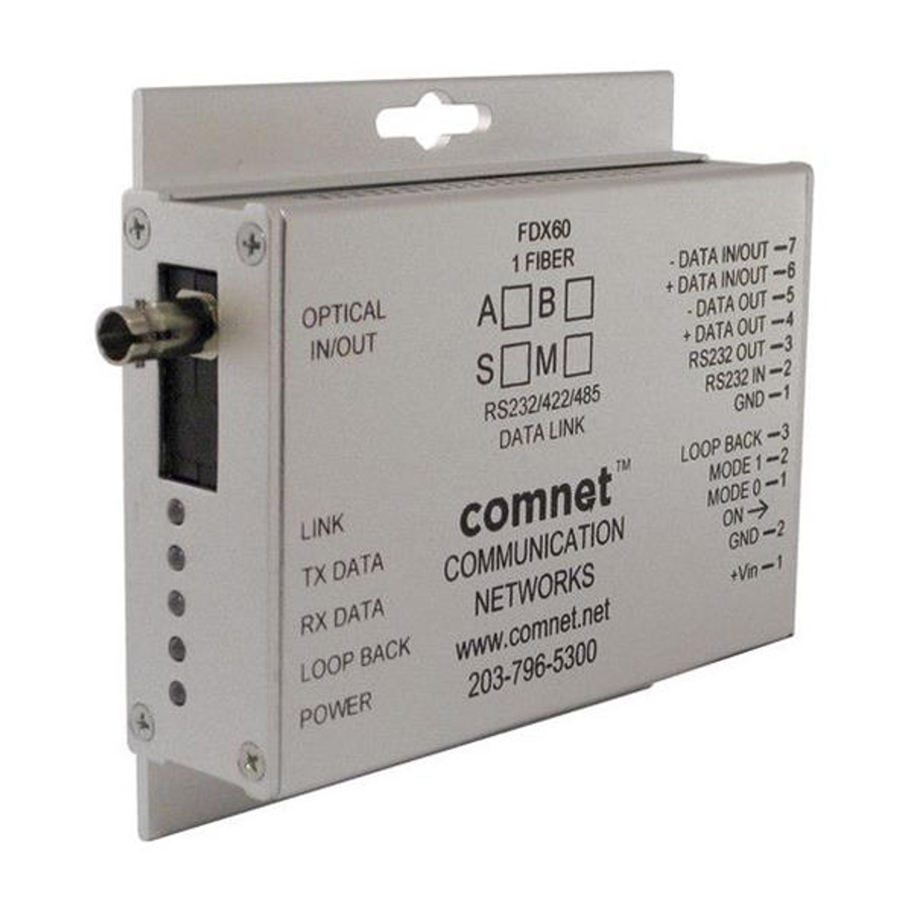 ComNet RS232/RS422/RS485 Data Media Converter 1x ST Ports Simplex DuplexST Port Single-mode DIN Rail Mountable