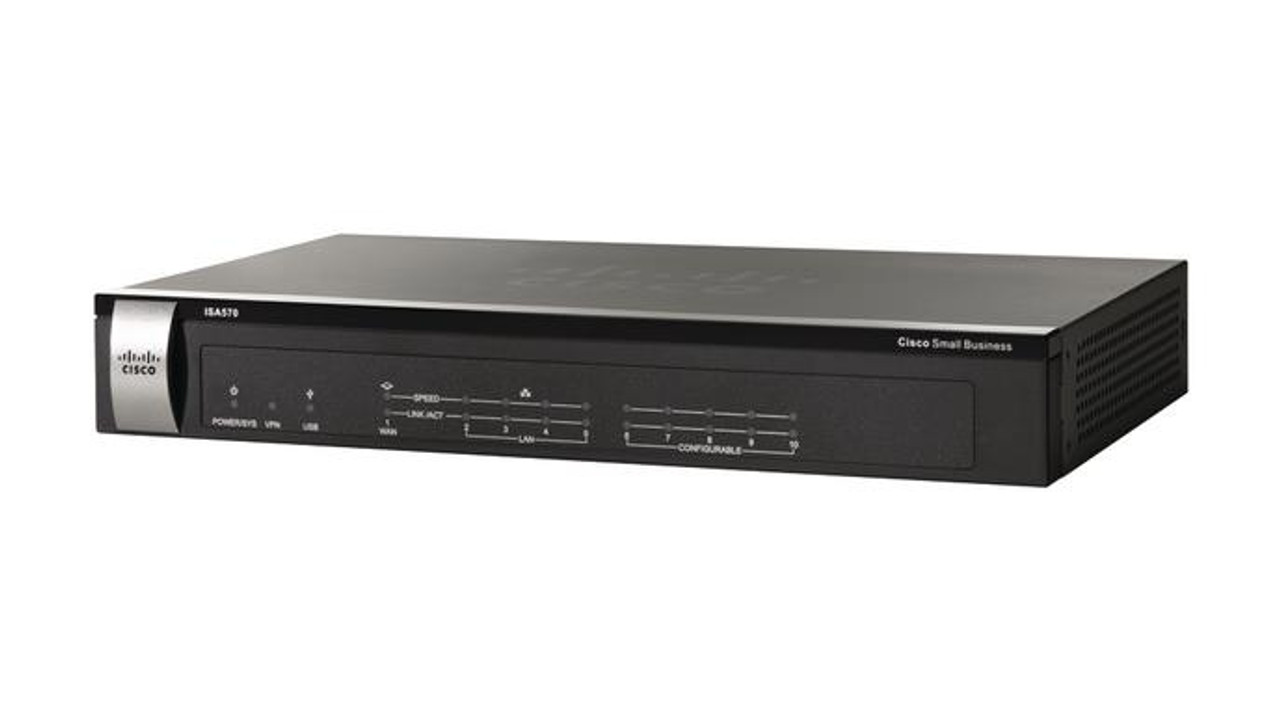 Cisco ISA570 Network Security/Firewall Appliance - 10 Port - Gigabit Ethernet - 10 x RJ-45 - Rack-mountable Wall Mountable (Refurbished)