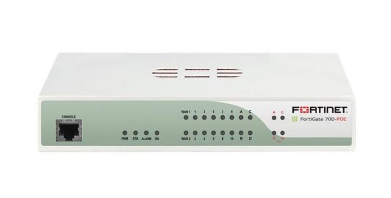 Fortinet FortiGate 70D-POE Network Security/Firewall Appliance - 16 Port - 1000Base-T - Gigabit Ethernet - 14 x RJ-45 - Desktop Wall