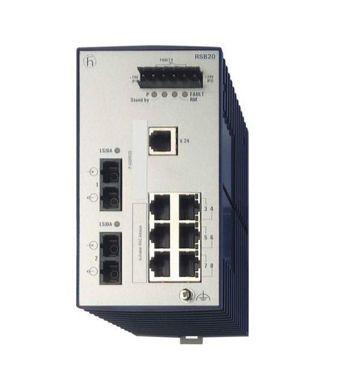Hirschmann Mananaged Industrial Ethernet Rail Switch (Extended Temperature) with 6 RJ45 Fast (100 Mbps) Copper Ports and 2 Fast (10/100) Fiber