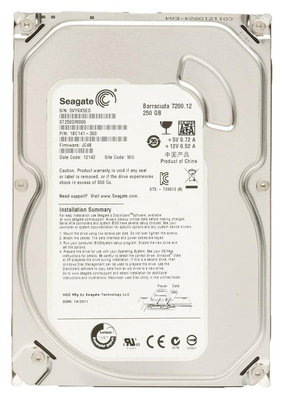 1BC141-300 Seagate Barracuda 7200.14 250GB 7200RPM SATA 6Gbps 16MB Cache 3.5-inch Internal Hard Drive