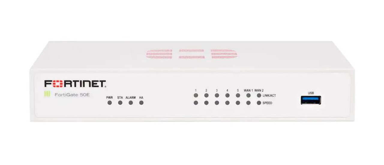 Fortinet FortiGate FG-50E Network Security/Firewall Appliance - 7 Port - 10/100/1000Base-T - Gigabit Ethernet - AES (256-bit) SHA-256 - 200 VPN -