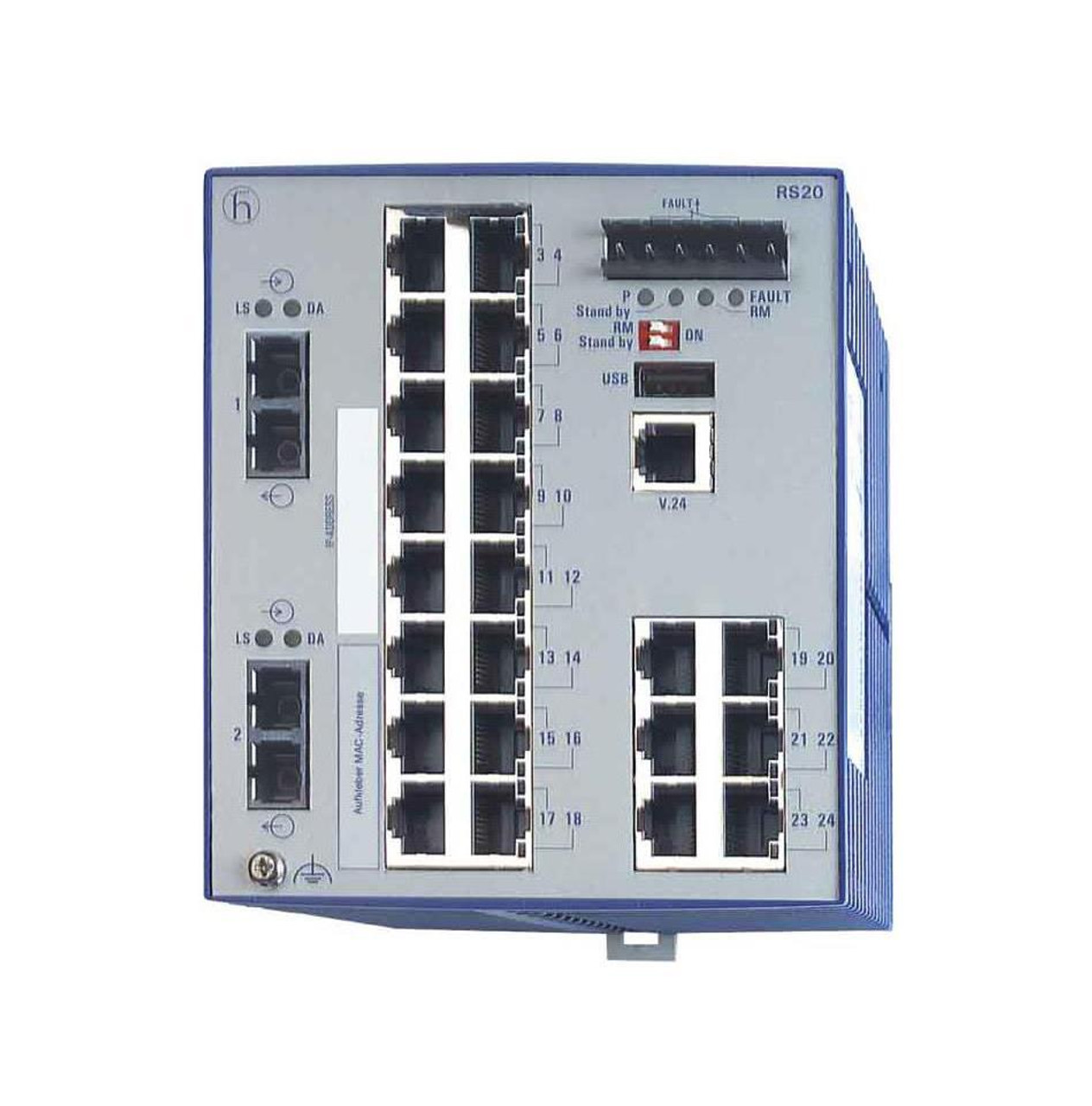 Hirschmann 24-Ports Fast Ethernet Layer 2 Managed Switch with 2x uplink: 100BASE-FX SM-SC 22 x standard 10/100 BASE TX RJ45 (Refurbished)