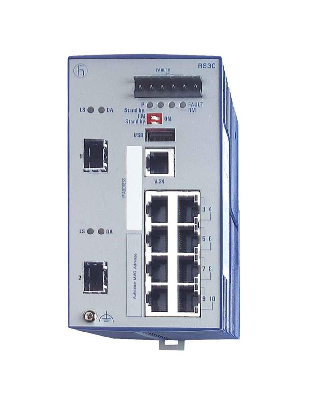 Hirschmann Mananaged Industrial Ethernet Rail Switch 10 total Ports with 2 Gigabit (1000 Mbps) and 8 RJ45 Fast (100 Mbps) Copper Ports (Refurbished)