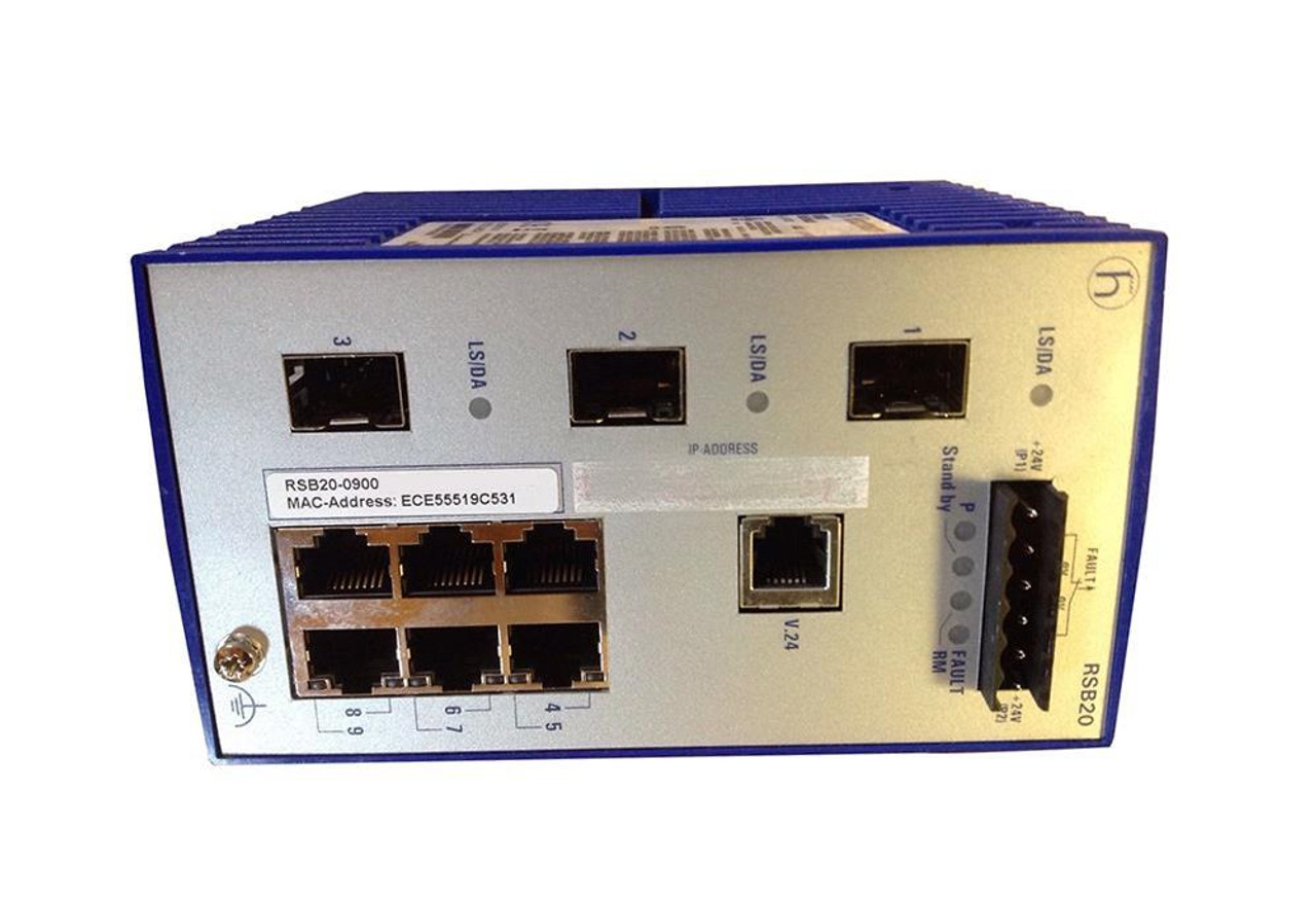 Hirschmann Mananaged Industrial Ethernet Rail Switch (Extended Temperature) with 6 RJ45 Fast (100 Mbps) Copper Ports and 3 Fast (10/100) Fiber
