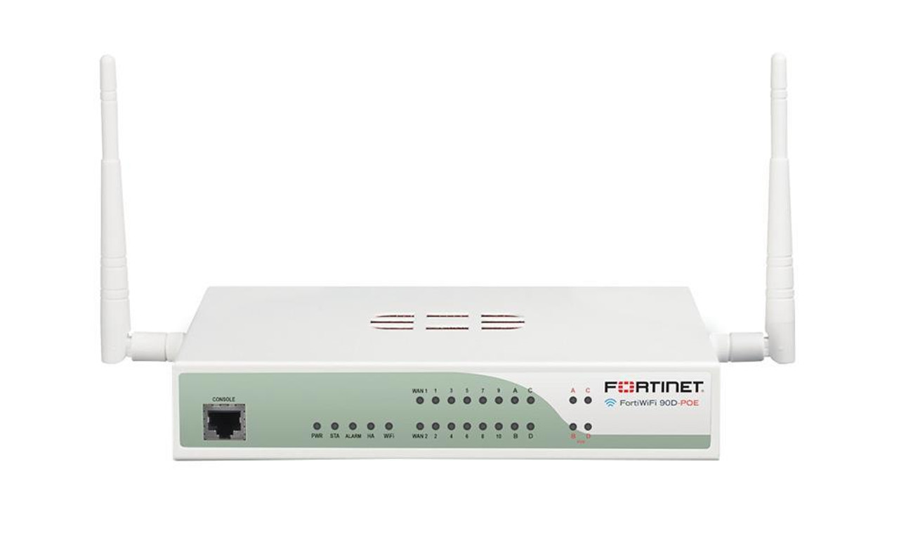 Fortinet FortiWifi 90D-POE Network Security/Firewall Appliance - 16 Port - Gigabit Ethernet - Wireless LAN IEEE 802.11n - 16 x RJ-45 - Wall