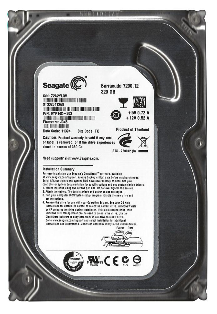 9YP14C-303 Seagate Barracuda 7200.12 320GB 7200RPM SATA 6Gbps 16MB Cache  3.5-inch Internal Hard Drive