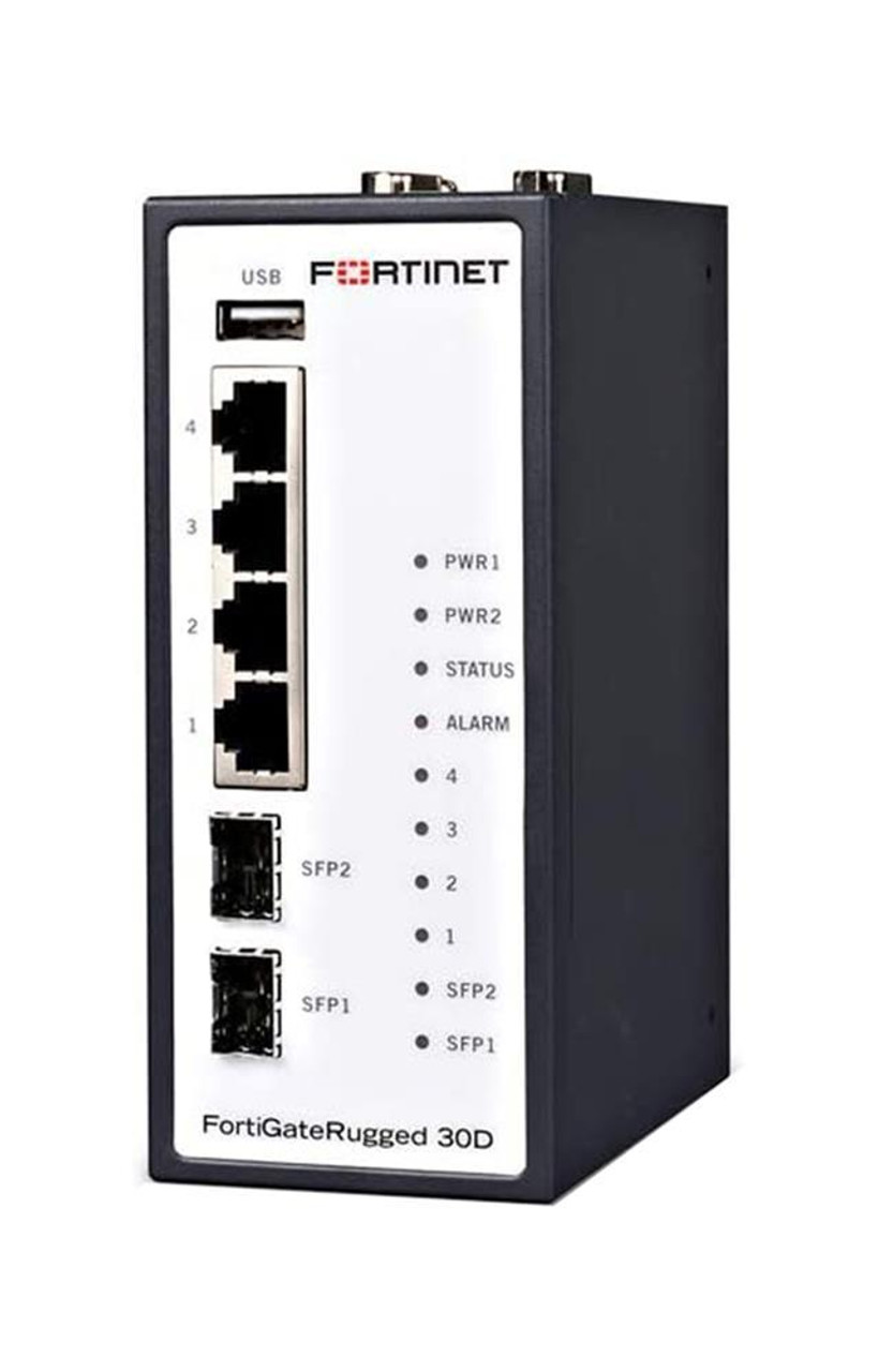 Fortinet FortiGate Rugged 30D Network Security/Firewall Appliance - 4 Port - 1000Base-T 1000Base-X - Gigabit Ethernet - AES (256-bit) SHA-256 - 4