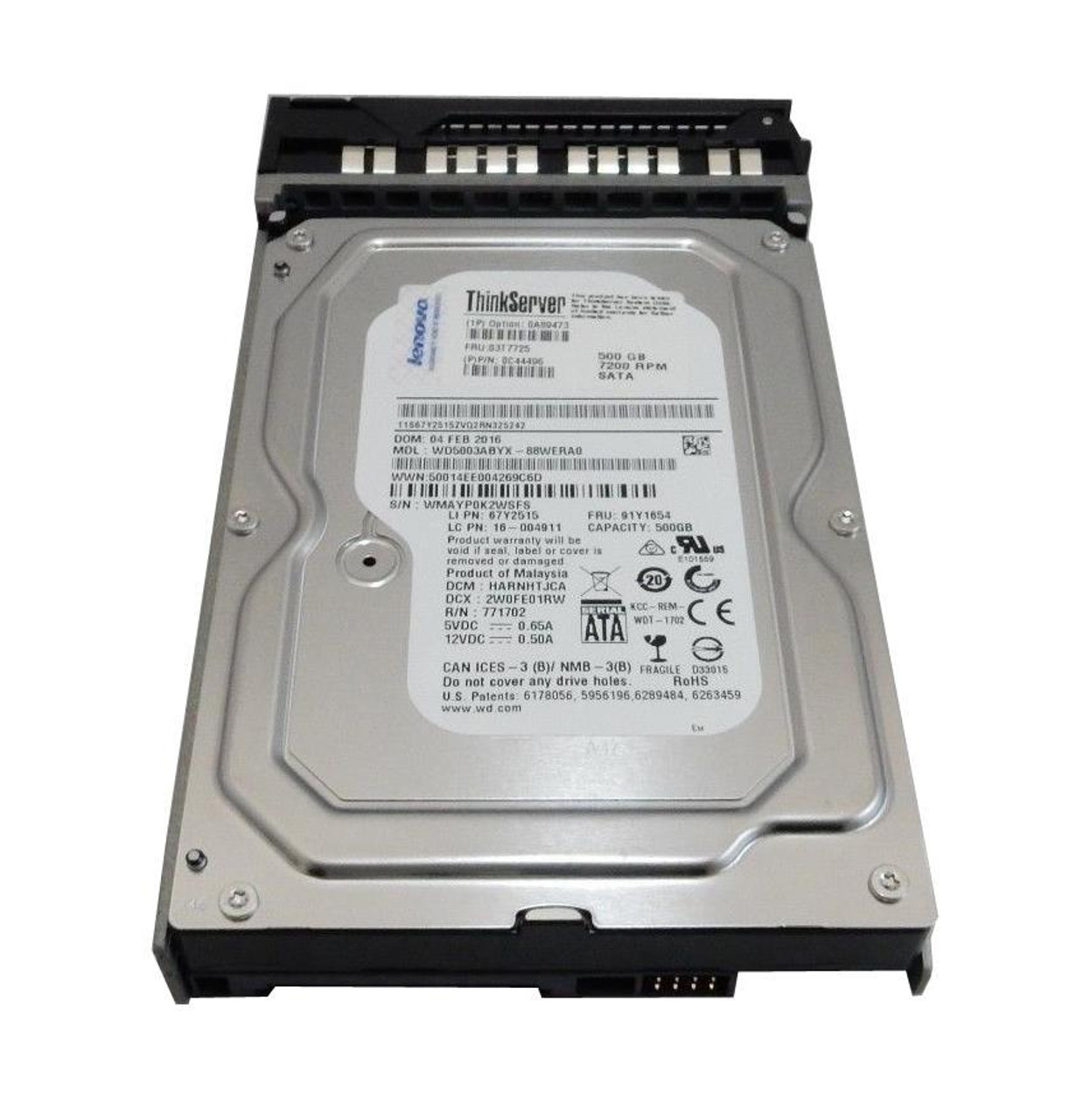 0A89473-01-CT Lenovo 500GB 7200RPM SATA 6Gbps Hot Swap 3.5-inch Internal Hard Drive for ThinkServer