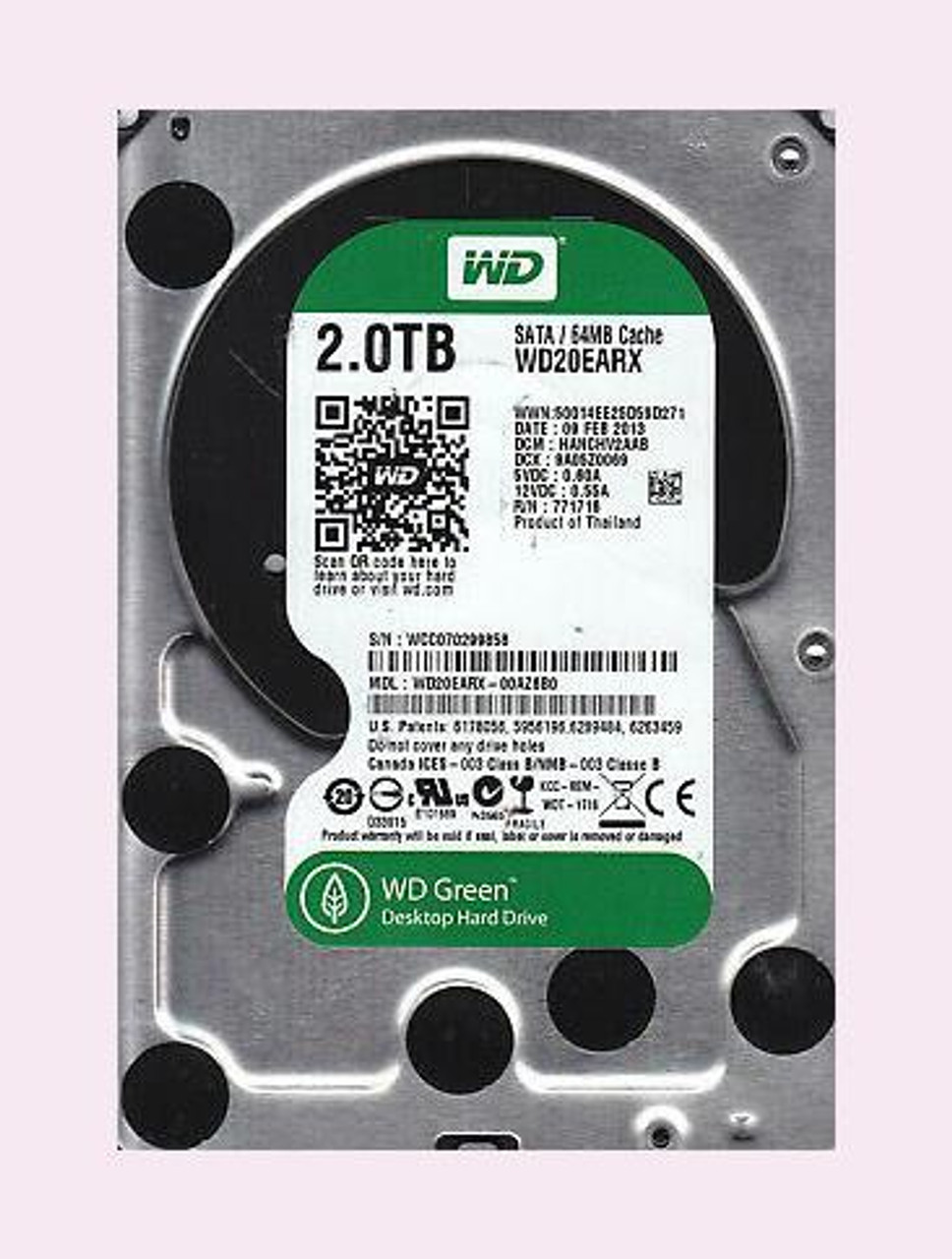 WD20EARX-00AZ6B0 Western Digital Caviar Green 2TB 5400RPM SATA 6Gbps 64MB  Cache 3.5-inch Internal Hard Drive