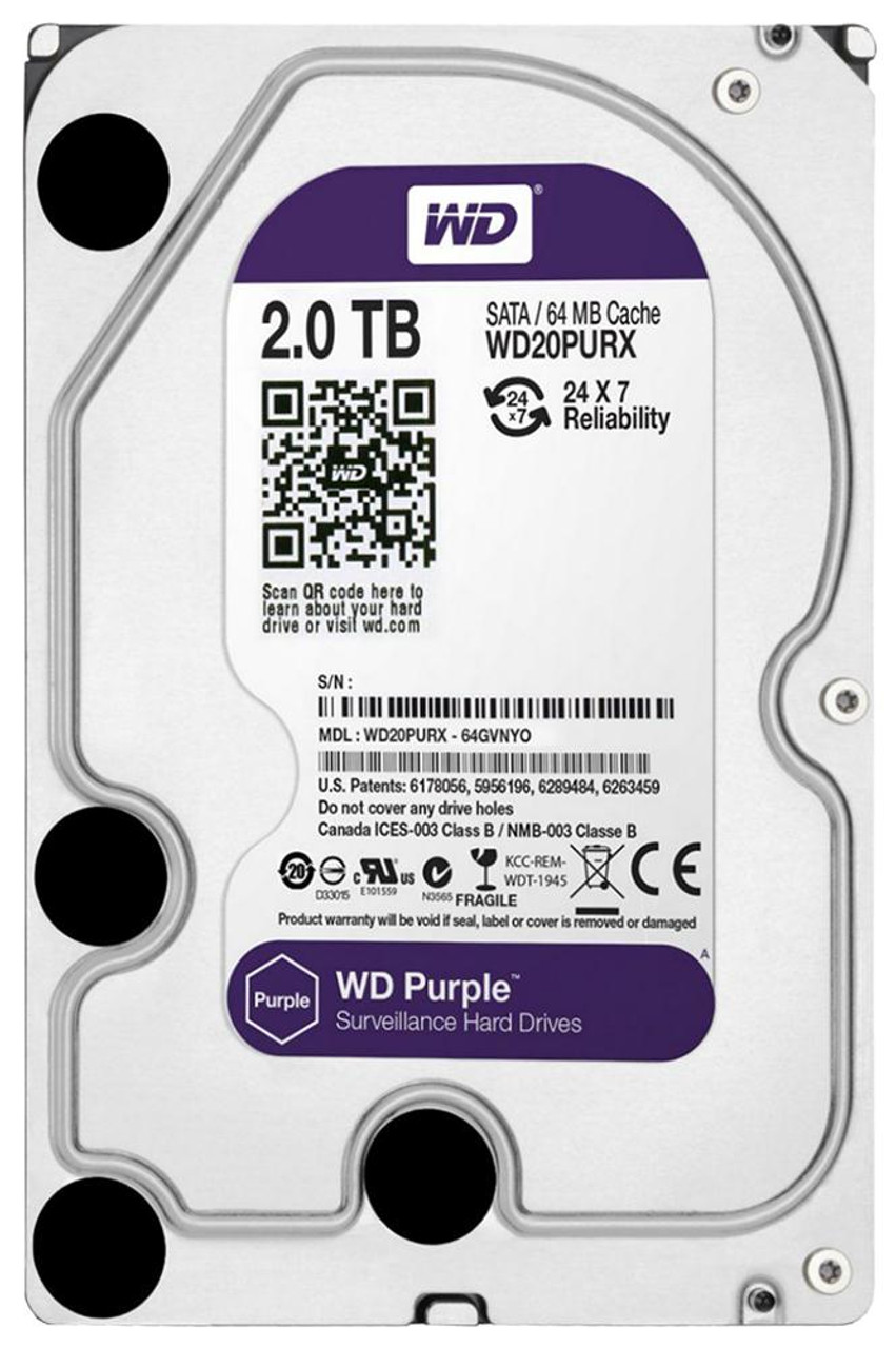 WD20PURX-64GVNYO Western Digital Purple 2TB 5400RPM SATA 6Gbps 64MB Cache 3.5-inch Internal Hard Drive