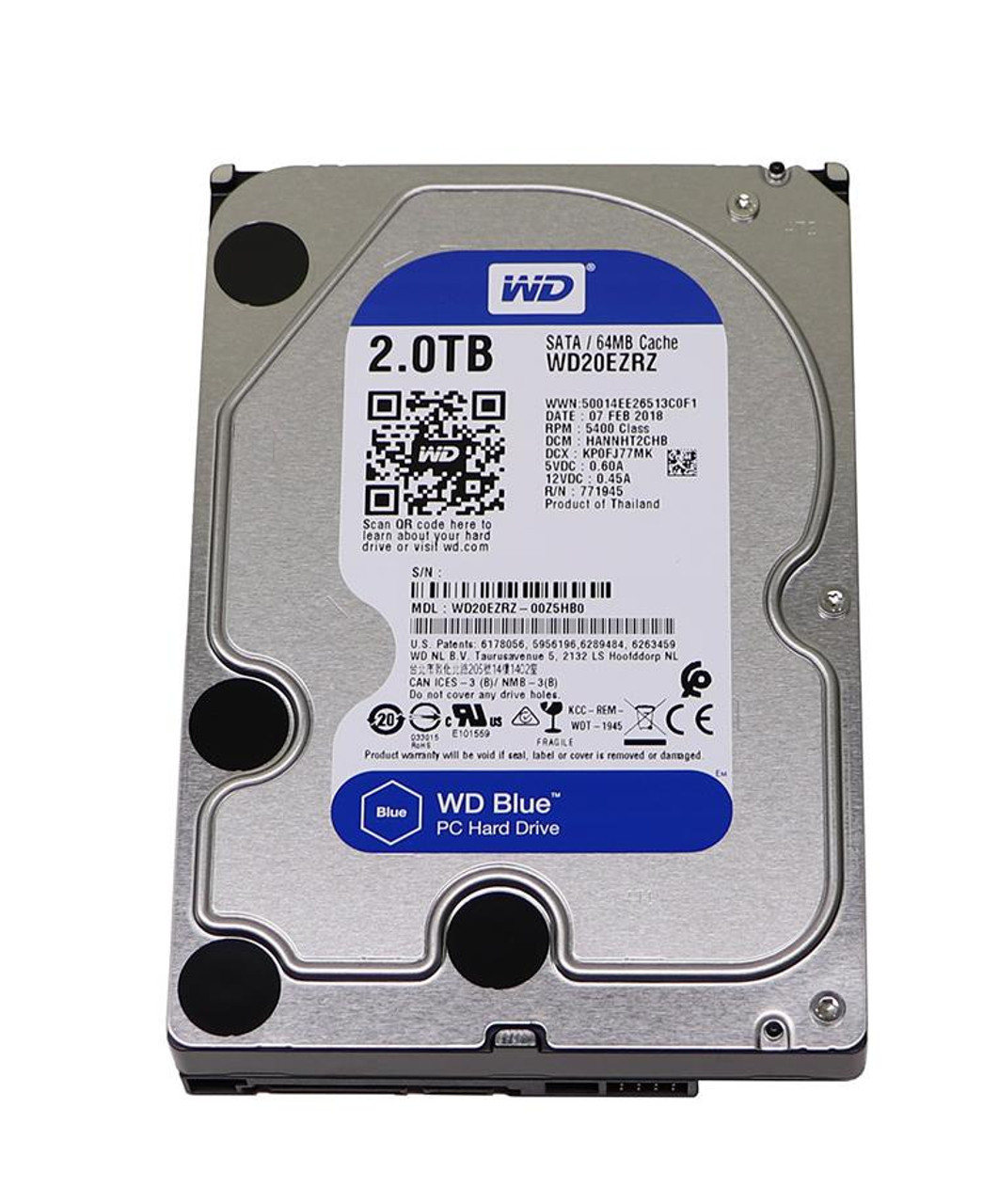 WD20EZRZ-OOZ5HBO Western Digital Blue 2TB 5400RPM SATA 6Gbps 64MB Cache  3.5-inch Internal Hard Drive