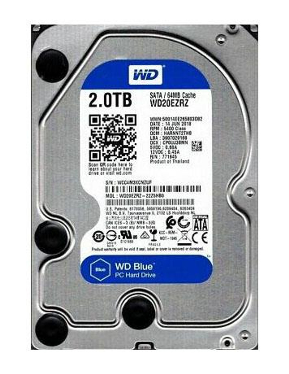 WD20EZRZ-22Z5HB0 Western Digital Blue 2TB 5400RPM SATA 6Gbps 64MB Cache 3.5-inch Internal Hard Drive