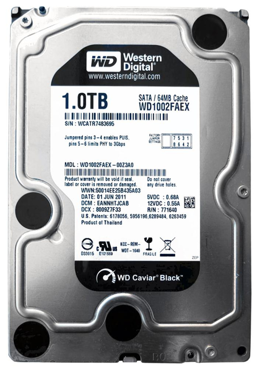 WD1002FAEX Western Digital Caviar Black 1TB 7200RPM SATA 6Gbps 64MB Cache 3.5-inch Internal Hard Drive