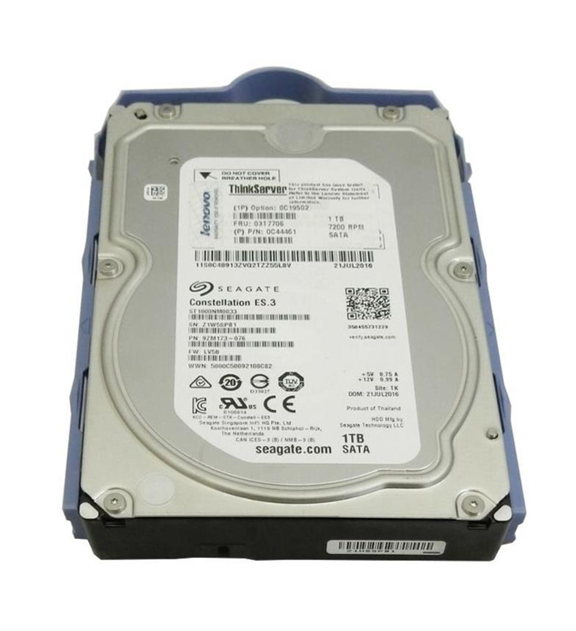 0C19502-US-06 Lenovo 1TB 7200RPM SATA 6Gbps Hot Swap 64MB Cache 3.5-inch Internal Hard Drive for ThinkServer TS140 and TS440