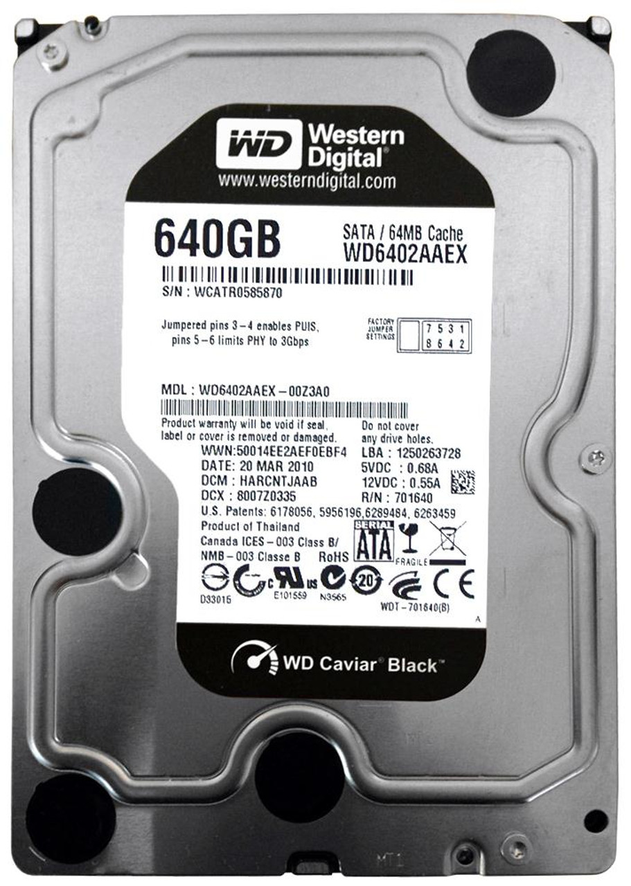 WD6402AAEX Western Digital Caviar Black 640GB 7200RPM SATA 6Gbps 64MB Cache 3.5-inch Internal Hard Drive