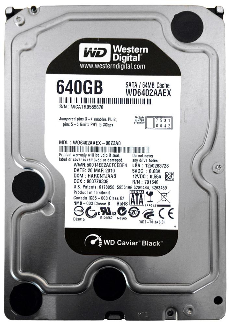 WD6402AAEX-00Z3A0 Western Digital Caviar Black 640GB 7200RPM SATA 6Gbps 64MB Cache 3.5-inch Internal Hard Drive