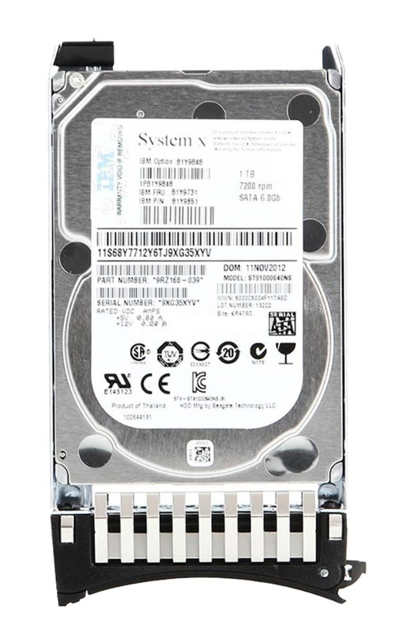 81Y9848 IBM 1TB 7200RPM SATA 6Gbps Nearline Hot Swap 2.5-inch Internal Hard Drive