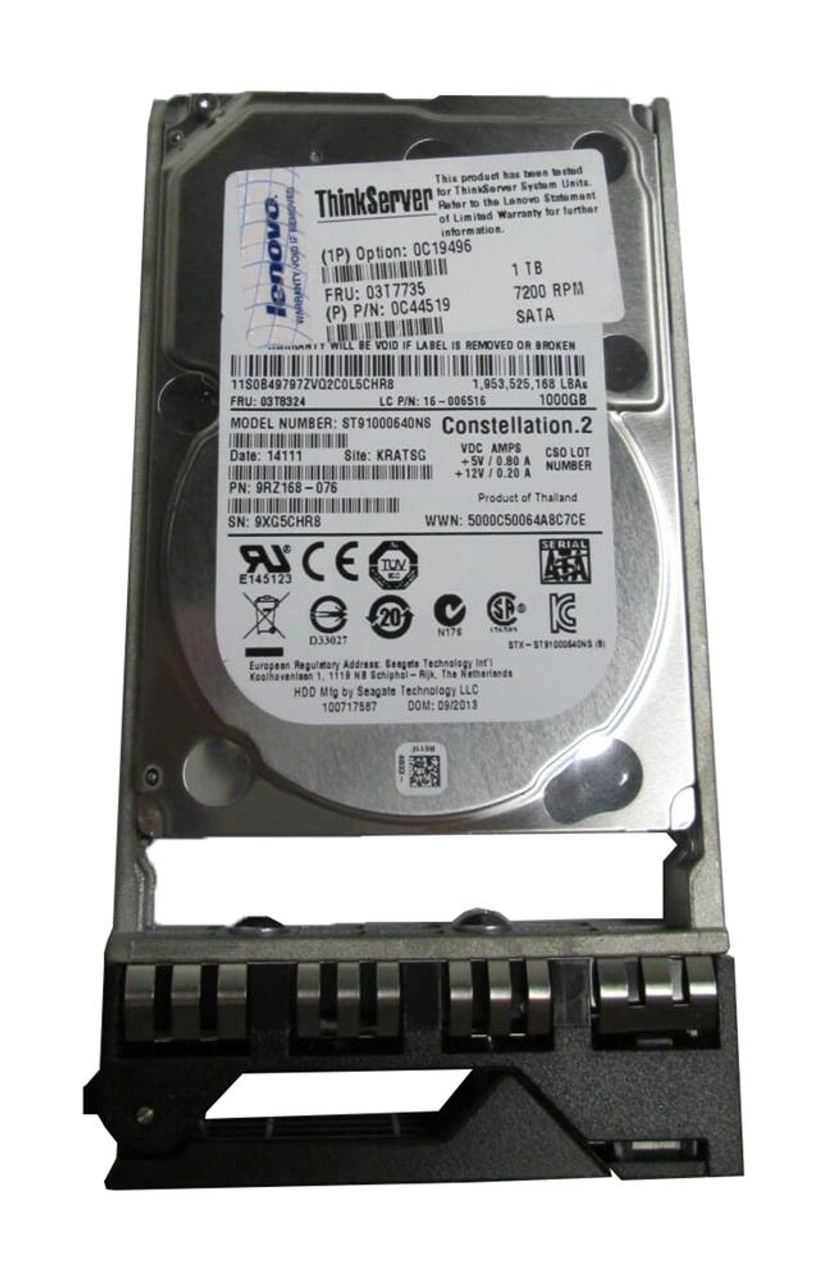 0C19496-A1 Lenovo 1TB 7200RPM SATA 6Gbps Hot Swap 2.5-inch Internal Hard Drive for ThinkServer