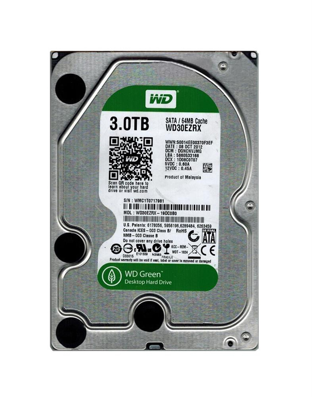 WDEZRXDC0B0 Western Digital Caviar Green 3TB RPM SATA 6Gbps MB  Cache 3.5 inch Internal Hard Drive