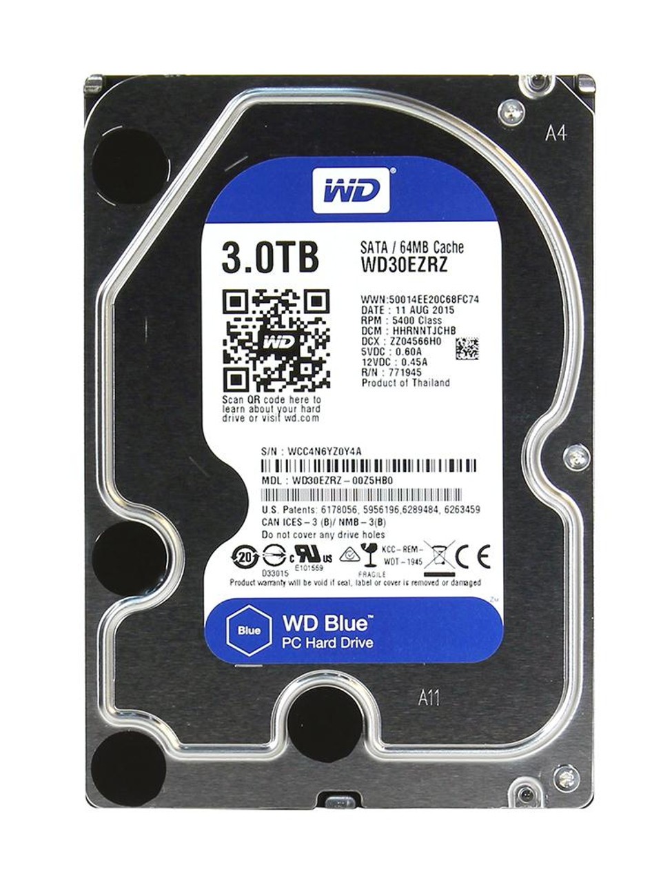 WD30EZRZ-00Z5HB0 Western Digital Blue 3TB 5400RPM SATA 6Gbps 64MB Cache  3.5-inch Internal Hard Drive