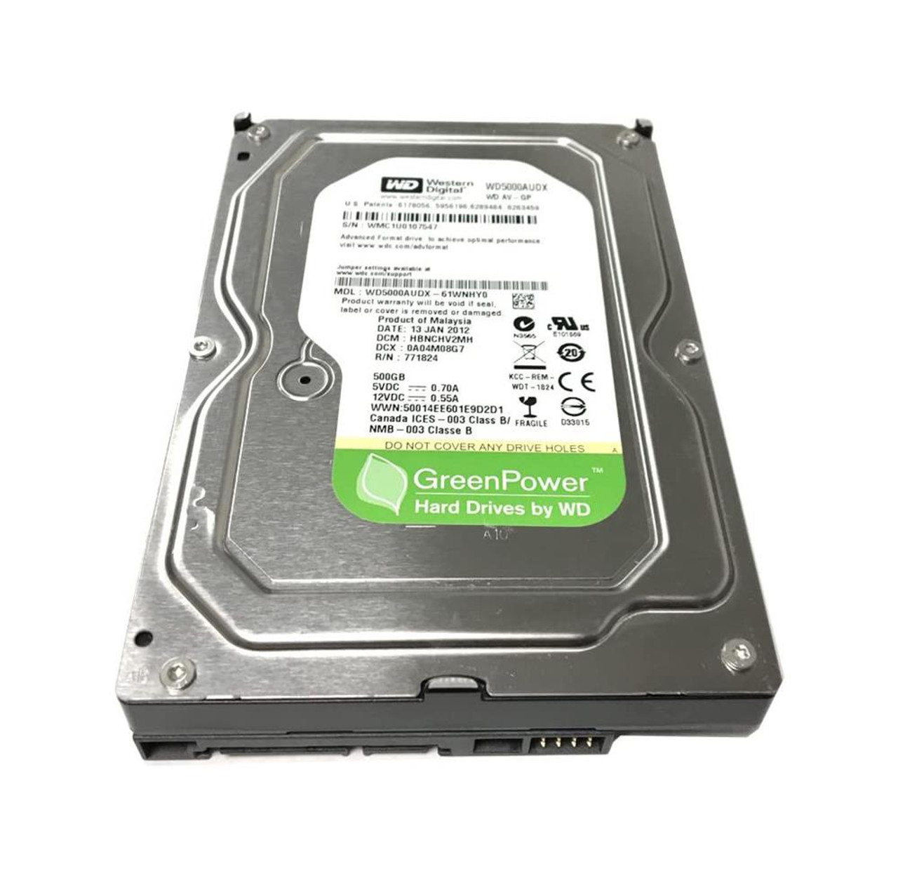 WD5000AUDX-61WNHYO Western Digital AV-GP 500GB 5400RPM SATA 6Gbps 32MB  Cache 3.5-inch Internal Hard Drive