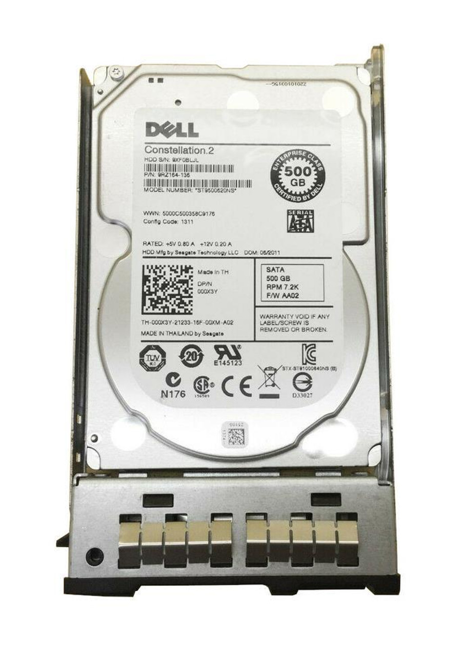 00X3Y-DEL Dell 500GB 7200RPM SATA 6Gbps 64MB Cache 2.5-inch Internal Hard Drive with Tray
