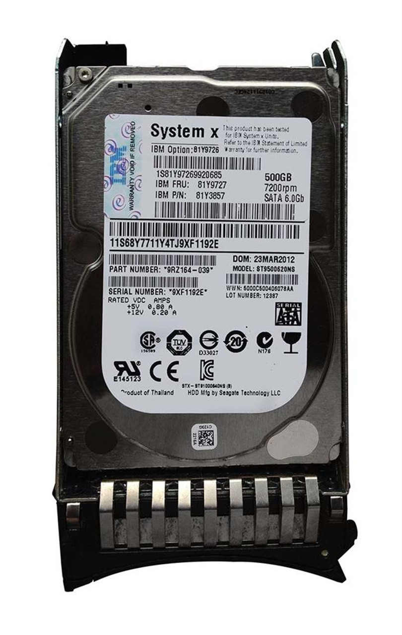 81Y9727 IBM 500GB 7200RPM SATA 6Gbps Hot Swap 2.5-inch Internal