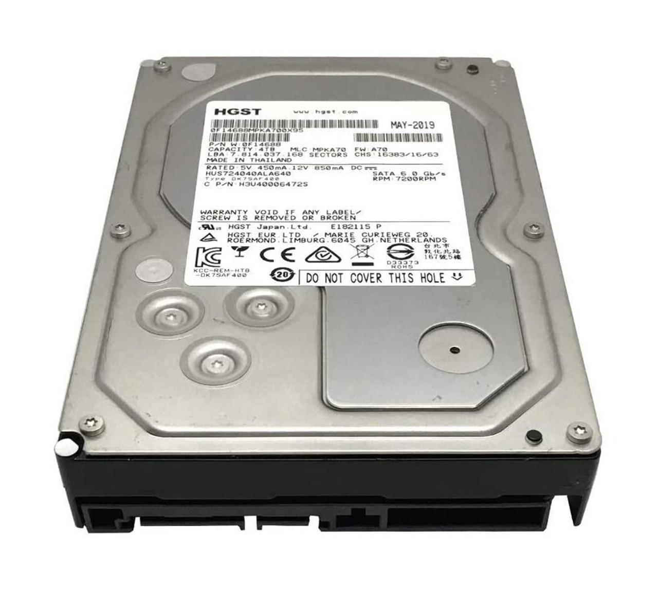 0F1468820PK HGST Hitachi Ultrastar 7K4000 4TB 7200RPM SATA 6Gbps 64MB Cache (512n) 3.5-inch Internal Hard Drive (20-Pack)