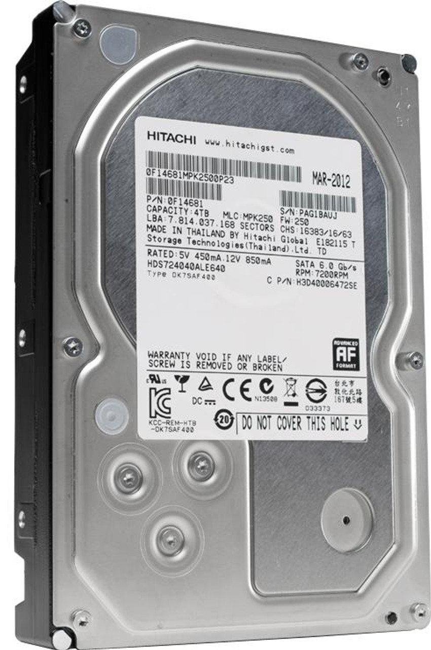 HDS724040ALE640 HGST Hitachi Deskstar 7K4000 4TB 7200RPM SATA 6Gbps 64MB  Cache (512e) 3.5-inch Internal Hard Drive