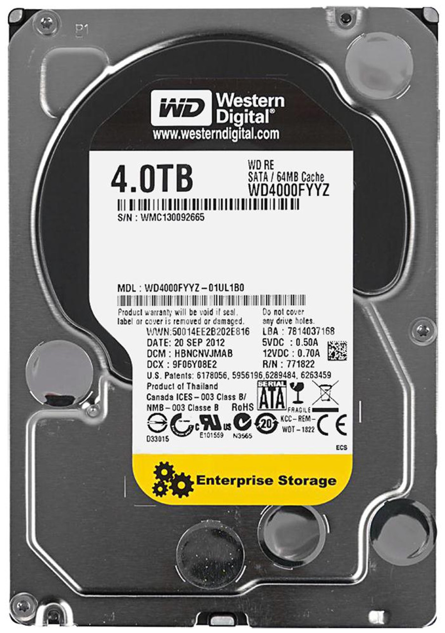 WD4000FYYZ-01UL1B0 Western Digital RE 4TB 7200RPM SATA 6Gbps 64MB Cache 3.5-inch Internal Hard Drive