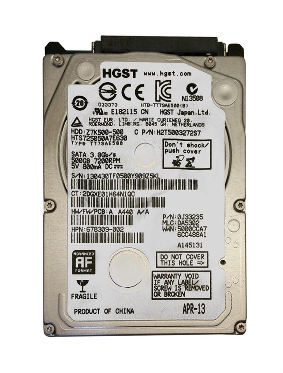 0J33235 HGST Hitachi Travelstar Z7K500 500GB 7200RPM SATA 6Gbps