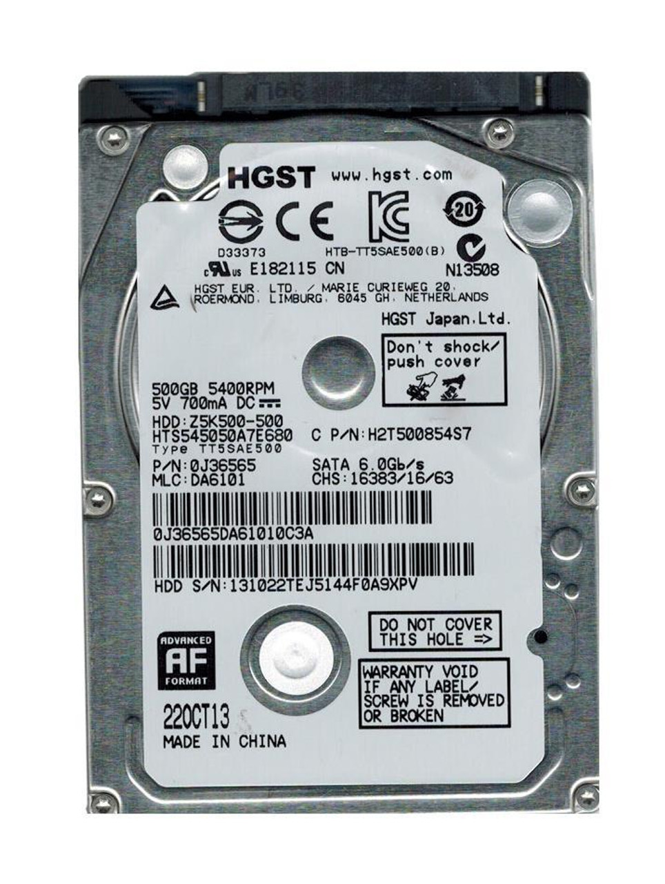 HTS545050A7E680-DELL HGST Hitachi Travelstar Z5K500 500GB 5400RPM SATA 6Gbps 8MB Cache (512e) 2.5-inch Internal Hard Drive