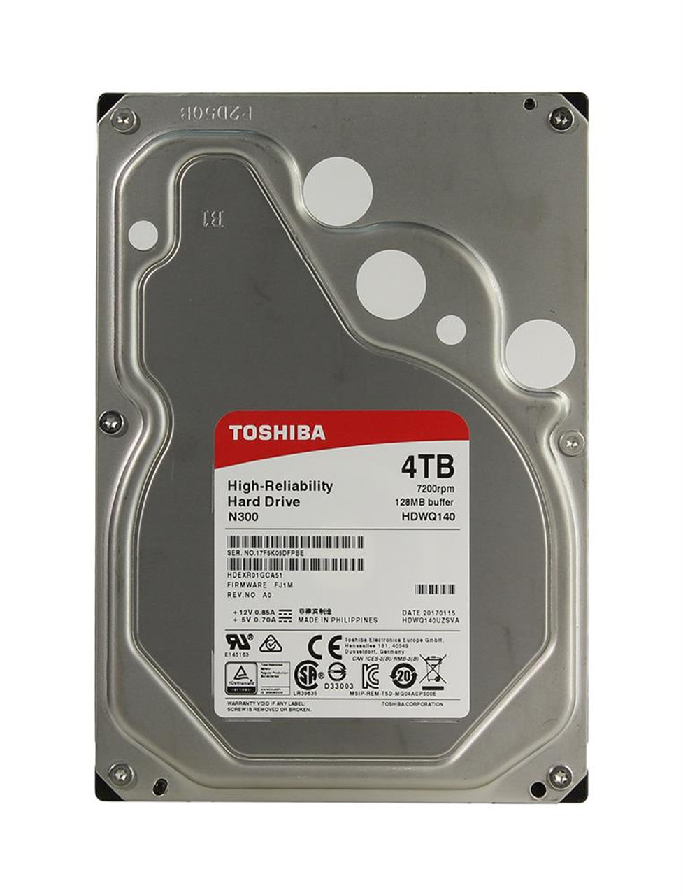 HDWQ140UZSVA Toshiba N300 4TB 7200RPM SATA 6Gbps 128MB Cache (512e)  3.5-inch Internal Hard Drive
