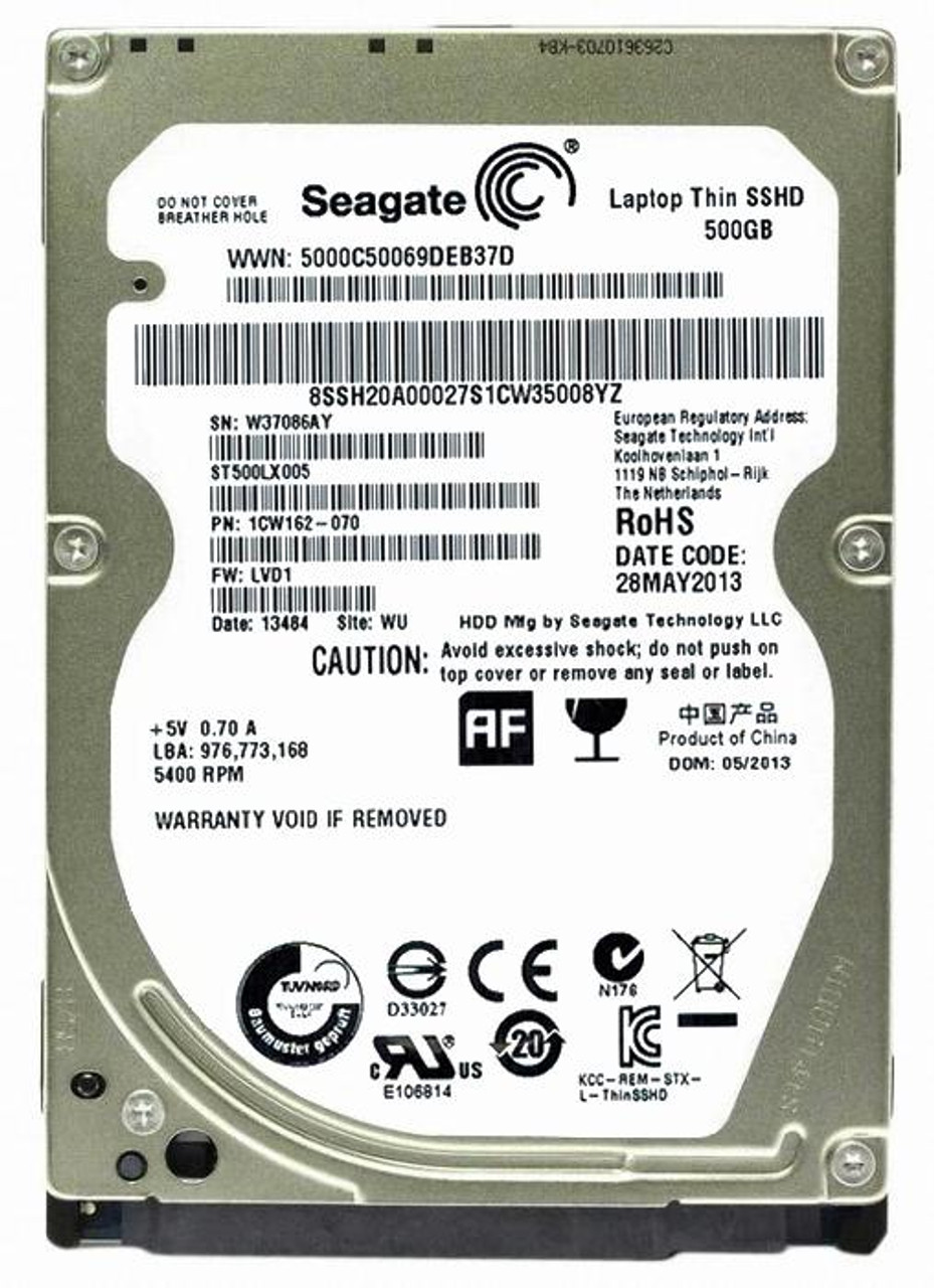 ST500LX005 Seagate Laptop Thin SSHD 500GB 5400RPM SATA 6Gbps 64MB Cache 16GB SSD 2.5-inch Internal Hybrid Hard Drive
