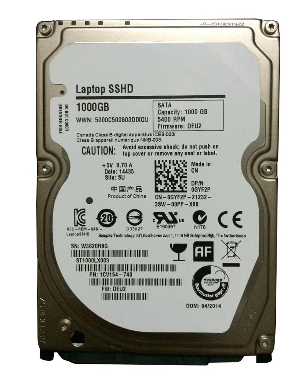 GYF2P Dell 1TB 5400RPM SATA 6Gbps 64MB Cache SSD 2.5-inch Internal Hybrid Hard Drive