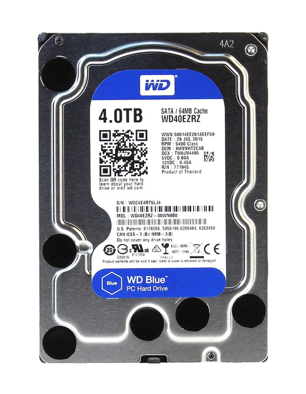 WD40EZRZ-00WN9B0 Western Digital Blue 4TB 5400RPM SATA 6Gbps 64MB