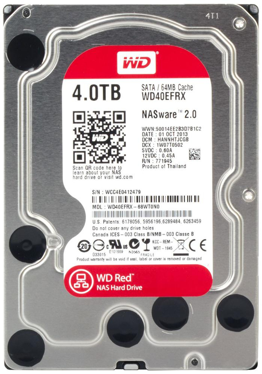 WD40EFRX-68WT0N0 Western Digital Red 4TB 5400RPM SATA 6Gbps 64MB Cache  3.5-inch Internal Hard Drive