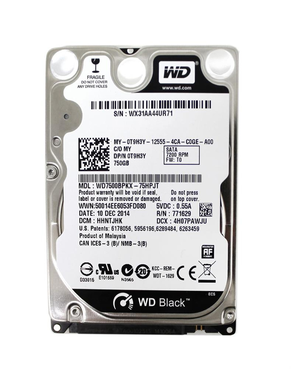 WD7500BPKX-75HPJT Western Digital Black 750GB 7200RPM SATA 6Gbps 16MB Cache 2.5-inch Internal Hard Drive